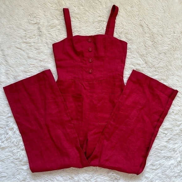 Staud Jumpsuit Sleeveless Cropped 100% Ramie Red 0 - Picture 2 of 13
